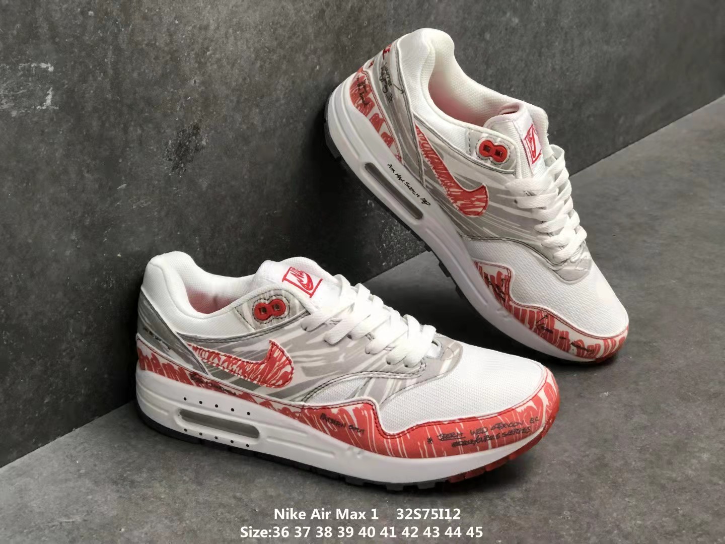 New Nike Air Max 1 Tinker Sketch To Shelf Grey Red White For Women